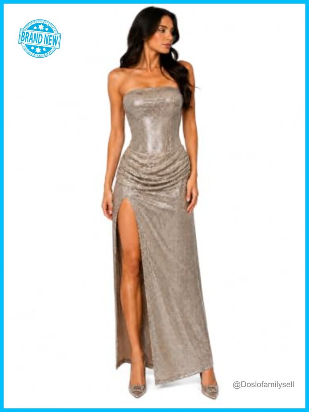 Sequin Maxi Dress Sleeveless High Slit Evening Gown for Party